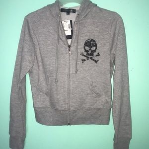 Gray Skull Zip Up Hoodie